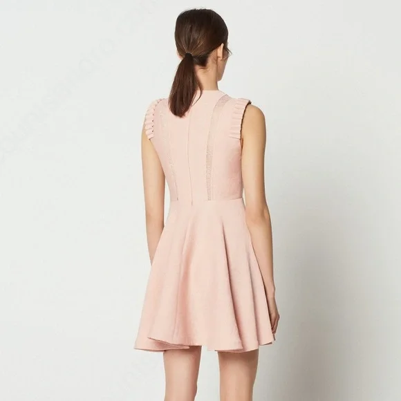 NWOT Sandro Paris Lace Inset Ruffle Dress in Blush FR 36; US 2-4 / Small - Picture 7 of 16